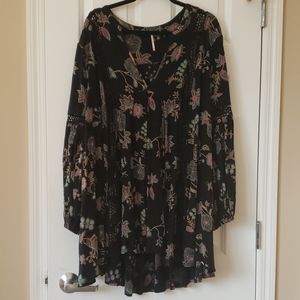 Free People Floral Black Tunic